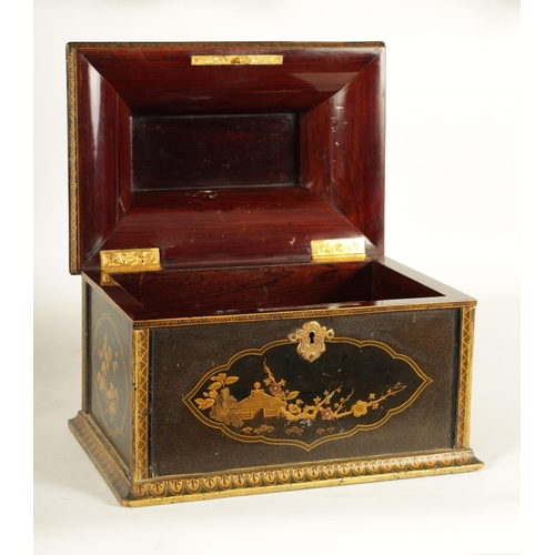 590 - A FINE 19TH CENTURY FRENCH BLACK AND GOLD LACQUERWORK ROSEWOOD BOX IN THE JAPANESE TASTE the moulded... 