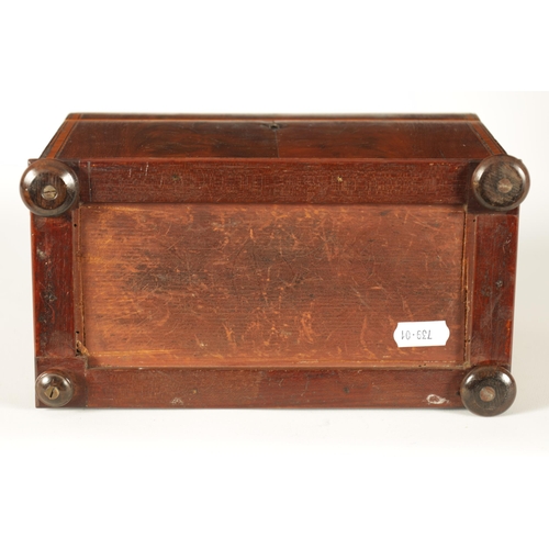 593 - A GEORGE III SATINWOOD STRUNG AND EBONY LINED FIGURED MAHOGANY TEA CADDY the hinged lid enclosing a ... 