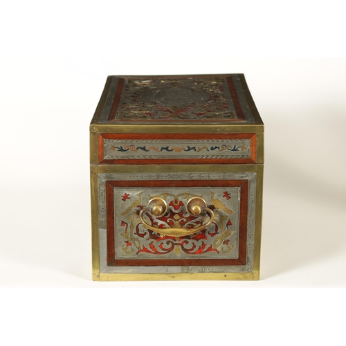 600 - AN EARLY 18TH CENTURY GERMAN PEWTER, BRASS AND TORTOISESHELL BOULLE WORK TABLE CABINET IN THE MANNER... 