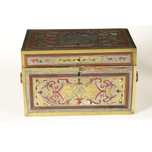 600 - AN EARLY 18TH CENTURY GERMAN PEWTER, BRASS AND TORTOISESHELL BOULLE WORK TABLE CABINET IN THE MANNER... 