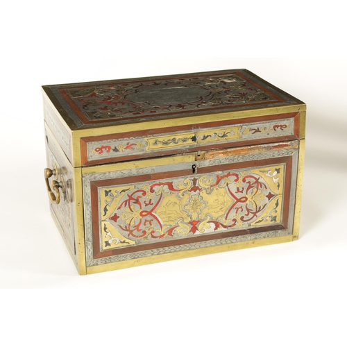 600 - AN EARLY 18TH CENTURY GERMAN PEWTER, BRASS AND TORTOISESHELL BOULLE WORK TABLE CABINET IN THE MANNER... 