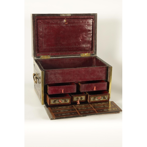 600 - AN EARLY 18TH CENTURY GERMAN PEWTER, BRASS AND TORTOISESHELL BOULLE WORK TABLE CABINET IN THE MANNER... 