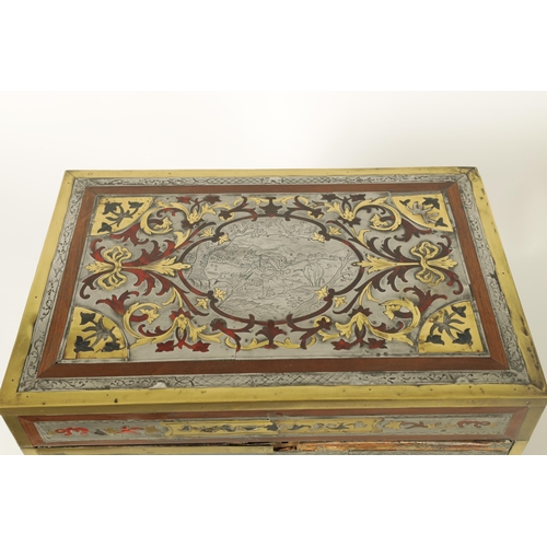 600 - AN EARLY 18TH CENTURY GERMAN PEWTER, BRASS AND TORTOISESHELL BOULLE WORK TABLE CABINET IN THE MANNER... 