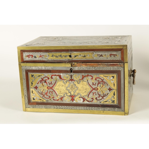 600 - AN EARLY 18TH CENTURY GERMAN PEWTER, BRASS AND TORTOISESHELL BOULLE WORK TABLE CABINET IN THE MANNER... 