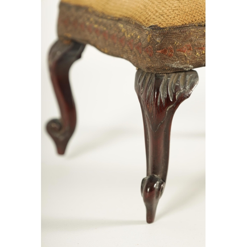 609 - AN EARLY VICTORIAN MAHOGANY MINIATURE NEEDLEWORK STOOL with floral tapestry cover banded border; rai... 