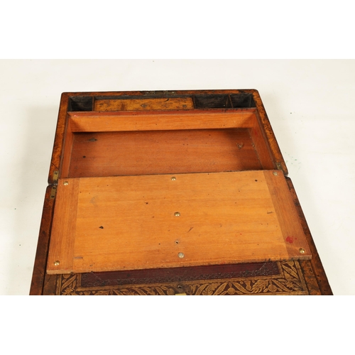 614 - A REGENCY POLLARD OAK WRITING SLOPE the sides with sunken brass handles, the lid with brass plaque o... 