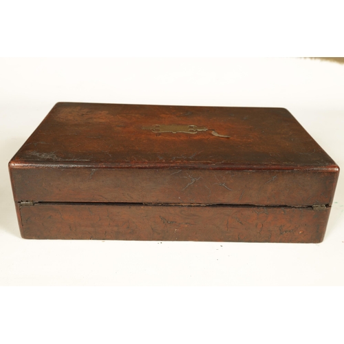 614 - A REGENCY POLLARD OAK WRITING SLOPE the sides with sunken brass handles, the lid with brass plaque o... 