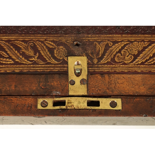 614 - A REGENCY POLLARD OAK WRITING SLOPE the sides with sunken brass handles, the lid with brass plaque o... 