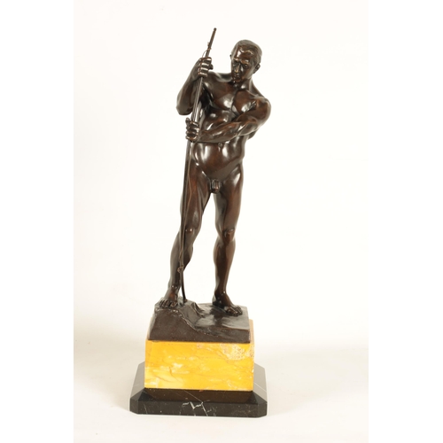 619 - H. RIESE. A STYLISH ART DECO FIGURAL BRONZE OF AN ARCHER stringing his bow - signed and mouted on a ... 