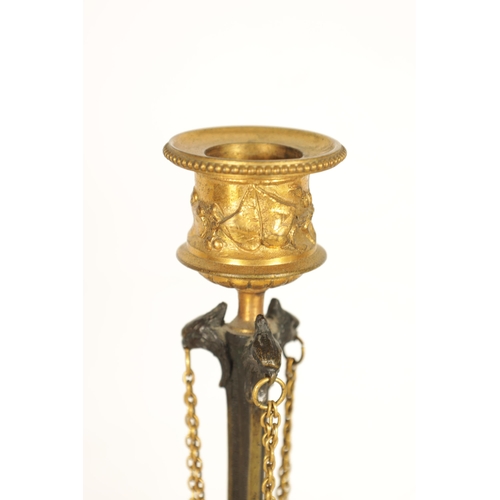 621 - A PAIR OF LATE 19TH CENTURY FRENCH BARBEDIENNE STYLE BRONZE AND ORMOLU CANDLESTICKS with naturalisti... 