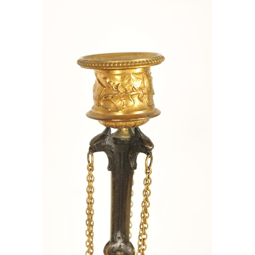 621 - A PAIR OF LATE 19TH CENTURY FRENCH BARBEDIENNE STYLE BRONZE AND ORMOLU CANDLESTICKS with naturalisti... 