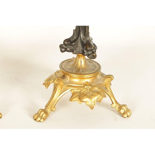 621 - A PAIR OF LATE 19TH CENTURY FRENCH BARBEDIENNE STYLE BRONZE AND ORMOLU CANDLESTICKS with naturalisti... 