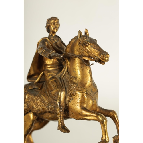 623 - A 19TH CENTURY RUSSIAN IMPERIAL GILT BRONZE AND LABRADORITE SCULPTURE modelled as Peter the Great on... 