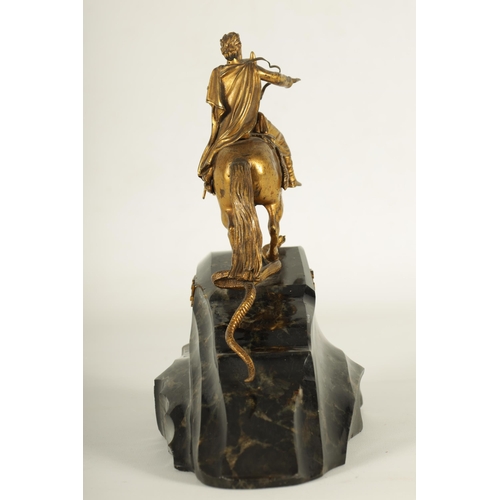 623 - A 19TH CENTURY RUSSIAN IMPERIAL GILT BRONZE AND LABRADORITE SCULPTURE modelled as Peter the Great on... 