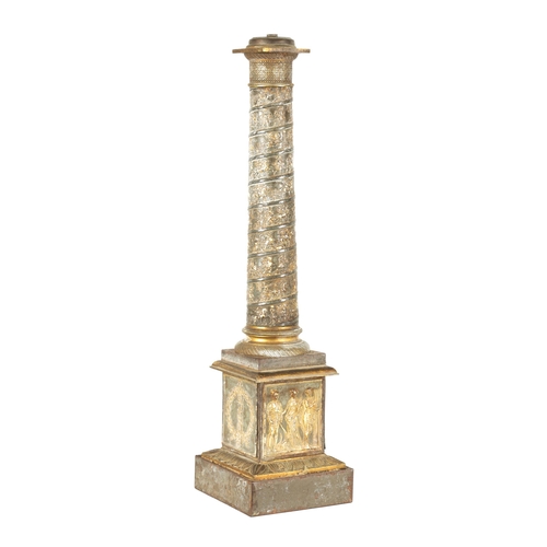 625 - AN UNUSUAL EARLY 19TH CENTURY TOLEWARE AND GILT BRONZE LAMP BASE SIGNED J J.ALLARS MODELLED AS TRAJA... 