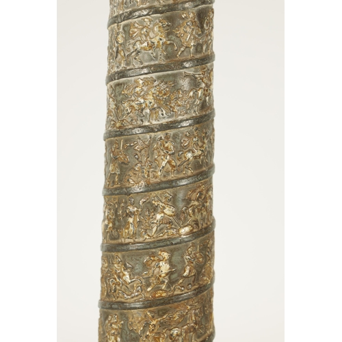 625 - AN UNUSUAL EARLY 19TH CENTURY TOLEWARE AND GILT BRONZE LAMP BASE SIGNED J J.ALLARS MODELLED AS TRAJA... 