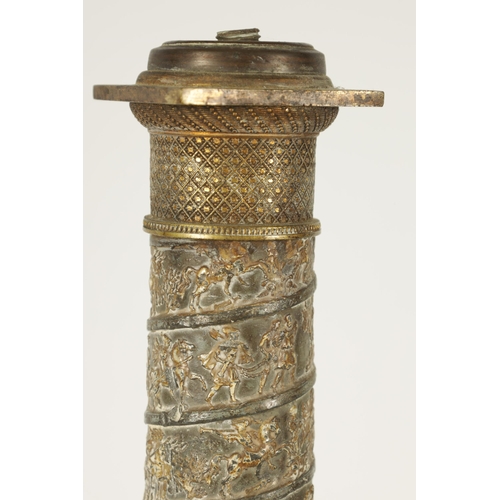 625 - AN UNUSUAL EARLY 19TH CENTURY TOLEWARE AND GILT BRONZE LAMP BASE SIGNED J J.ALLARS MODELLED AS TRAJA... 