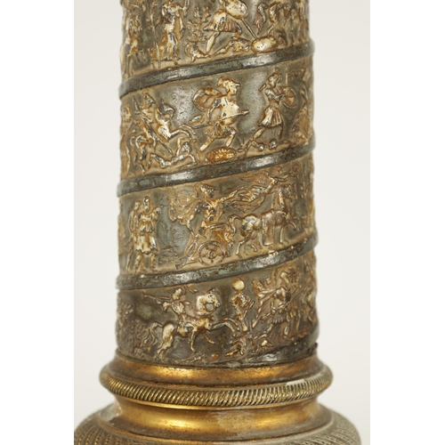 625 - AN UNUSUAL EARLY 19TH CENTURY TOLEWARE AND GILT BRONZE LAMP BASE SIGNED J J.ALLARS MODELLED AS TRAJA... 