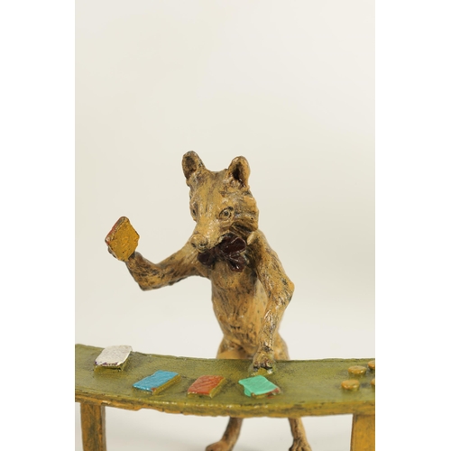 627 - FRANZ BERGMAN, AN EARLY 20TH CENTURY AUSTRIAN COLD PAINTED BRONZE OF A FOX PLAYING CARDS with 'B' wi... 