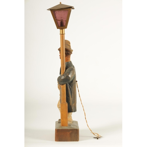 629 - A 1930'S SUNLEY MUSICAL PRODUCTS GERMAN CARVED POLYCHROME AUTOMATON FIGURE TABLE LAMP the whistling ... 