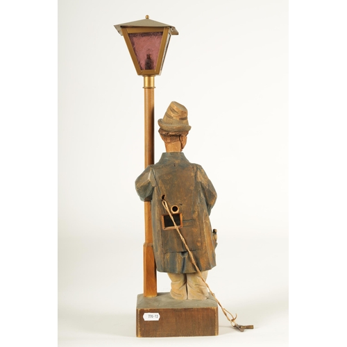 629 - A 1930'S SUNLEY MUSICAL PRODUCTS GERMAN CARVED POLYCHROME AUTOMATON FIGURE TABLE LAMP the whistling ... 