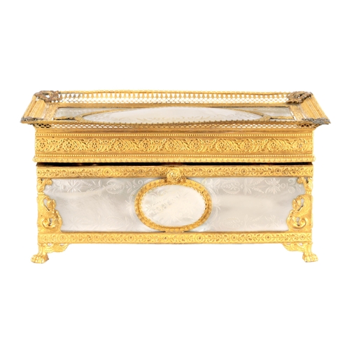 633 - A FINE 19TH CENTURY FRENCH PALAIS ROYAL MOTHER OF PEARL AND GILT ORMOLU SIX BOTTLE PERFUME CASKET th... 