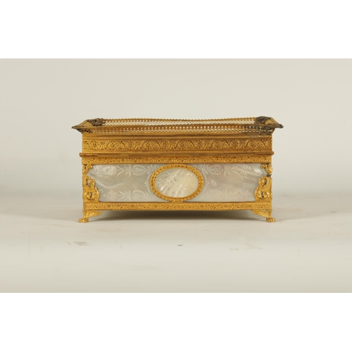 633 - A FINE 19TH CENTURY FRENCH PALAIS ROYAL MOTHER OF PEARL AND GILT ORMOLU SIX BOTTLE PERFUME CASKET th... 