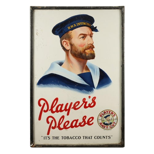 637 - AN OVER-SIZED VINTAGE JOHN PLAYER'S ADVERTISING ENAMELLED TOBACCO SIGN with original wood frame. (10... 