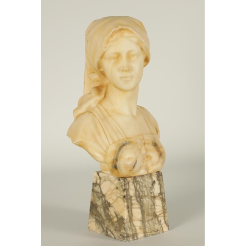 638 - A 19TH CENTURY FRENCH ALABASTER SCULPTURE OF AN ART NOUVEAU YOUNG LADY SIGNED BLASCHE depicted weari... 