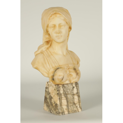 638 - A 19TH CENTURY FRENCH ALABASTER SCULPTURE OF AN ART NOUVEAU YOUNG LADY SIGNED BLASCHE depicted weari... 