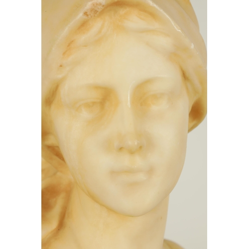 638 - A 19TH CENTURY FRENCH ALABASTER SCULPTURE OF AN ART NOUVEAU YOUNG LADY SIGNED BLASCHE depicted weari... 