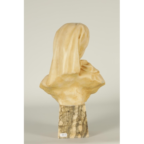 638 - A 19TH CENTURY FRENCH ALABASTER SCULPTURE OF AN ART NOUVEAU YOUNG LADY SIGNED BLASCHE depicted weari... 