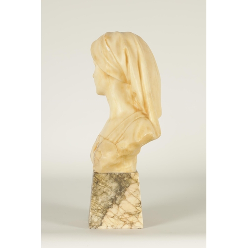 638 - A 19TH CENTURY FRENCH ALABASTER SCULPTURE OF AN ART NOUVEAU YOUNG LADY SIGNED BLASCHE depicted weari... 