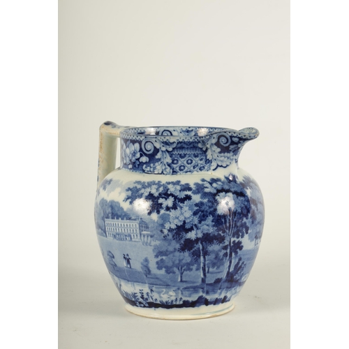 64 - AN EARLY 19TH CENTURY JOHN AND RICHARD RILEY PEARLWARE BLUE AND WHITE SHOULDERED JUG finely decorate... 