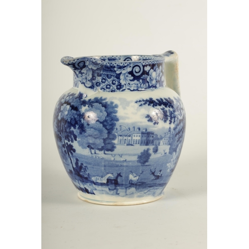 64 - AN EARLY 19TH CENTURY JOHN AND RICHARD RILEY PEARLWARE BLUE AND WHITE SHOULDERED JUG finely decorate... 