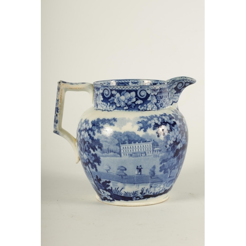 64 - AN EARLY 19TH CENTURY JOHN AND RICHARD RILEY PEARLWARE BLUE AND WHITE SHOULDERED JUG finely decorate... 