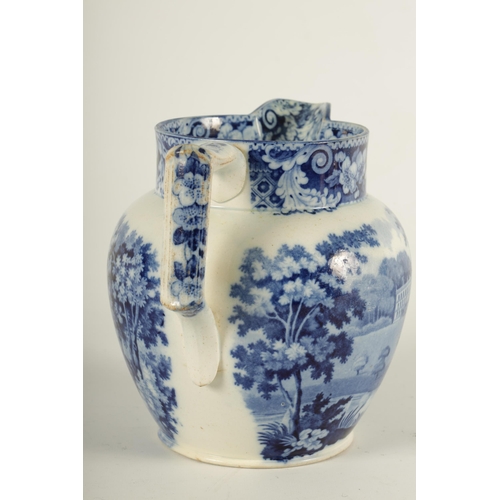 64 - AN EARLY 19TH CENTURY JOHN AND RICHARD RILEY PEARLWARE BLUE AND WHITE SHOULDERED JUG finely decorate... 