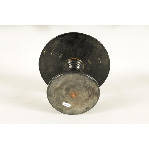 640 - A 19TH CENTURY ASHFORD BLACK SLATE AND SPECIMEN SPLIT HARDSTONE SET MINIATURE TABLE the moulded circ... 