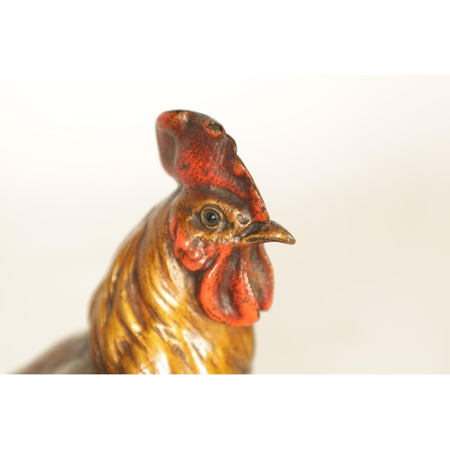 643 - A 19TH CENTURY BERGMAN STYLE BRONZE COLD PAINTED BIRD SCULPTURE OF A COCKEREL (13.5cm high)