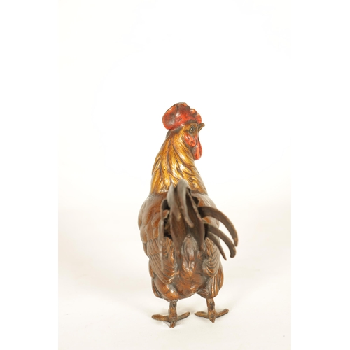 643 - A 19TH CENTURY BERGMAN STYLE BRONZE COLD PAINTED BIRD SCULPTURE OF A COCKEREL (13.5cm high)