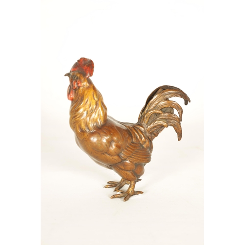 643 - A 19TH CENTURY BERGMAN STYLE BRONZE COLD PAINTED BIRD SCULPTURE OF A COCKEREL (13.5cm high)