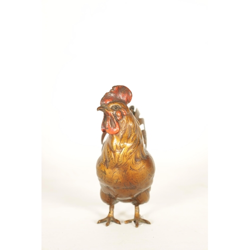 643 - A 19TH CENTURY BERGMAN STYLE BRONZE COLD PAINTED BIRD SCULPTURE OF A COCKEREL (13.5cm high)