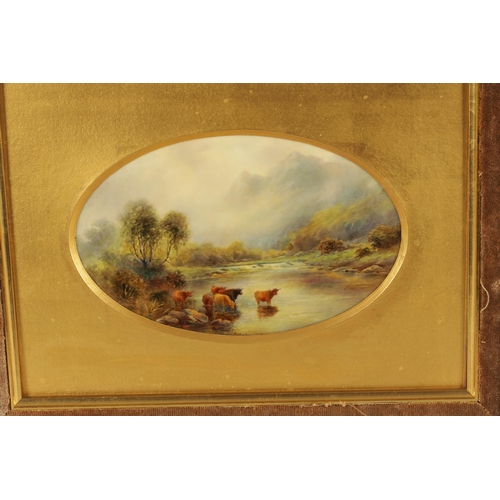 65 - JOHN STINTON. A ROYAL WORCESTER FRAMED OVAL PORCELAIN PLAQUE OF LARGE SIZE finely painted with Highl... 