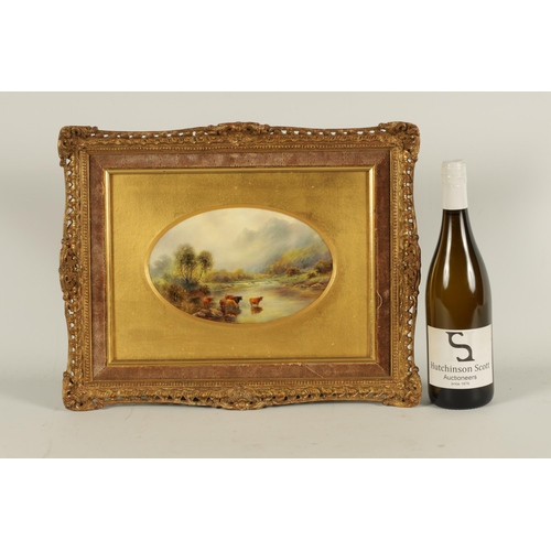 65 - JOHN STINTON. A ROYAL WORCESTER FRAMED OVAL PORCELAIN PLAQUE OF LARGE SIZE finely painted with Highl... 