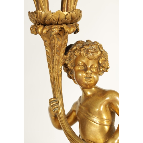 650 - AN IMPRESSIVE PAIR OF 19TH CENTURY FRENCH GILT BRONZE AND ROUGE MARBLE FOUR BRANCH CANDELABRA with f... 