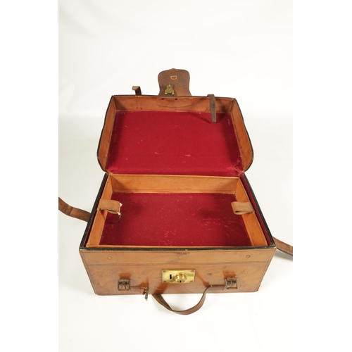 652 - HARDY BROS. ALNWICK. A 19TH CENTURY TAN LEATHER FLY FISHING REEL BAG with tooled edging and straps; ... 