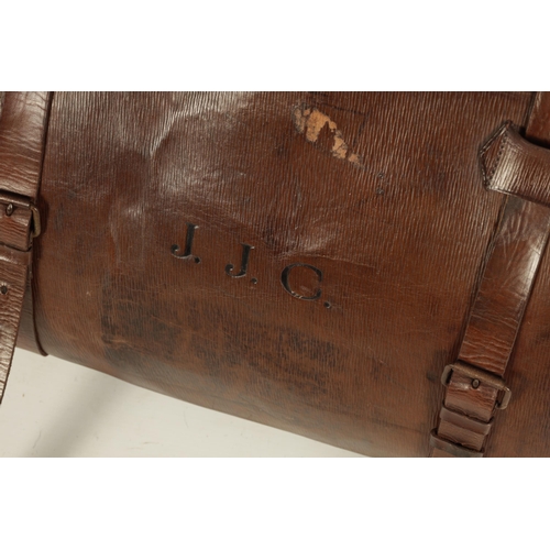 655 - A LARGE VINTAGE BROWN LEATHER GLADSTONE BAG with double catch and leather straps (65cm wide)