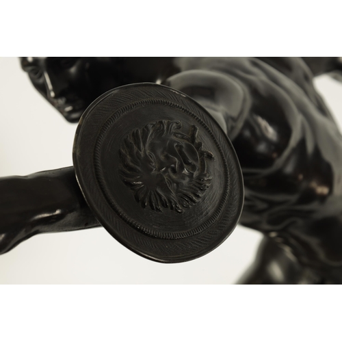 660 - AN IMPRESSIVE LARGE 19TH CENTURY PATINATED BRONZE SCULPTURE DEPICTING A BORGHESE GLADIATOR on an ova... 