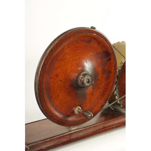 661 - A GOOD SET OF GEORGE III BRASS AND MAHOGANY WESTMORLAND BELLOWS with solid iron handled wheel and ri... 