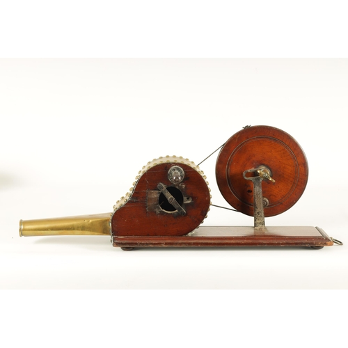 661 - A GOOD SET OF GEORGE III BRASS AND MAHOGANY WESTMORLAND BELLOWS with solid iron handled wheel and ri... 